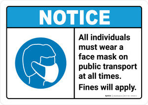 Notice: All Individuals Wear Mask on Public Transport - Fines Will Apply ANSI Landscape - Wall Sign