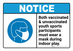 Notice: Both Vaccinated & Unvaccinated Youth Participants Must Wear a Mask ANSI Landscape - Wall Sign