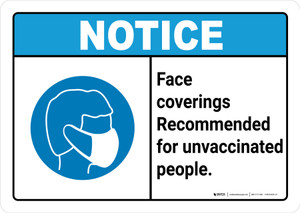 Notice: Face Coverings Recommended Unvaccinated People ANSI Landscape - Wall Sign