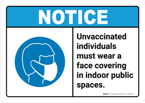 Notice: Unvaccinated Individuals Must Wear Face Covering in Indoor Public Spaces ANSI Landscape - Wall Sign