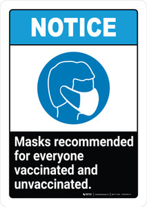 Notice: Mask Recommended For Everyone Vaccinated & Unvaccinated ANSI Portrait - Wall Sign