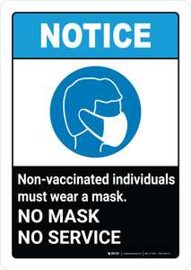 Notice: Non-Vaccinated Individuals - No Mask No Service ANSI Portrait - Wall Sign