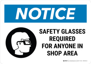Notice: Safety Glasses Required For Anyone in Shop Area with Icon Landscape - Wall Sign