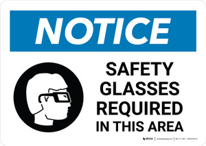 Notice: Safety Glasses Required In This Area with Icon Landscape - Wall Sign