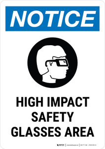 Notice: High Impact Safety Glasses Area with Icon Portrait - Wall Sign