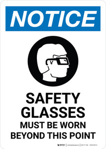 Notice: Safety Glasses Must Be Worn Beyond This Point with Icon Portrait - Wall Sign