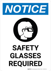 Notice: Safety Glasses Required with Icon Portrait - Wall Sign