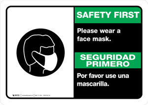 Safety First: Please Wear A Face Mask Bilingual Spanish Landscape - Wall Sign