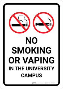 No Smoking Or Vaping In The University Campus with Icons Portrait - Wall Sign
