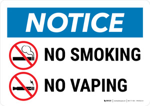 Notice: No Smoking No Vaping with Icons Landscape - Wall Sign