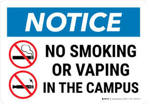 Notice: No Smoking Or Vaping In The Campus with Icons Landscape - Wall Sign