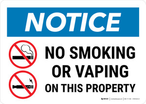 Notice: No Smoking Or Vaping On This Property with Icons Landscape - Wall Sign
