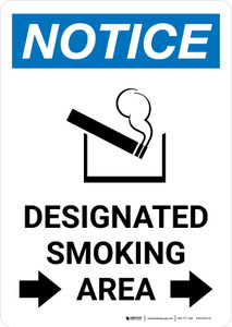 Notice: Designated Smoking Area Right Arrow with Icon Portrait - Wall Sign