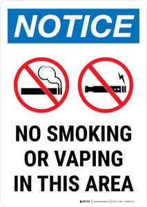 Notice: No Smoking Or Vaping In This Area with Icons Portrait - Wall Sign
