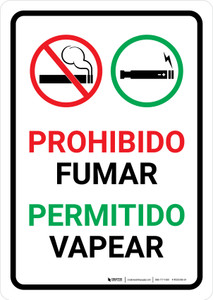 No Smoking Vaping Allowed Spanish Portrait - Wall Sign