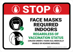 Stop: Face Mask Required Indoors Regardless Of Vaccination Status Landscape - Wall Sign
