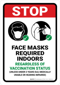 Stop: Face Mask Required Indoors Regardless Of Vaccination Status Portrait - Wall Sign