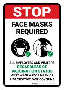 Stop: Face Mask Required Regardless Of Vaccination Status Portrait - Wall Sign