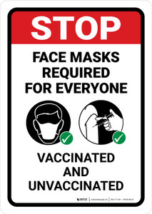 Stop: Mask Required For Everyone - Vaccinated & Unvaccinated Portrait - Wall Sign
