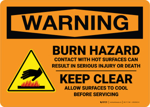 Warning: Burn Hazard - Burn Hazard - Keep Clear Allow Surfaces to Cool Before Servicing Landscape - Wall Sign