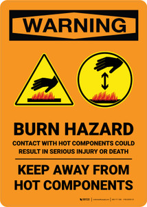 Warning: Burn Hazard - Burn Hazard - Keep Away From Hot Components Portrait - Wall Sign