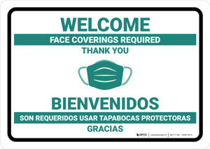 Welcome: Face Covering Required Thank You Bilingual Spanish Landscape - Wall Sign