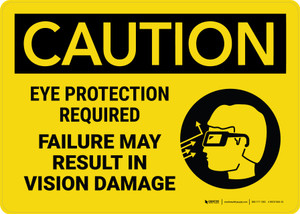 Caution: Eye Protection Required Failure May Result in Vision Damage with Icon Landscape - Wall Sign