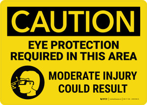 Caution: Eye Protection Required In This Area - Moderate Injury Could Result with Icon Landscape - Wall Sign