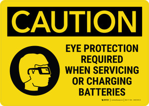 Caution: Eye Protection Required When Servicing or Charging Batteries with Icon Landscape - Wall Sign