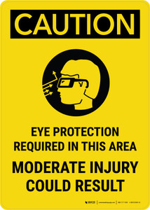 Caution: Eye Protection Required In This Area - Moderate Injury Could Result with Icon Portrait - Wall Sign