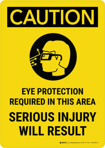 Caution: Eye Protection Required In This Area - Serious Injury Will Result with Icon Portrait - Wall Sign