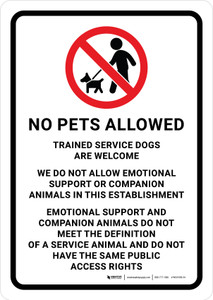 No Pets Allowed Trained Service Dogs Are Welcome Portrait - Wall Sign No Pets Allowed Trained Service Dogs Are Welcome Portrait - Wall Sign