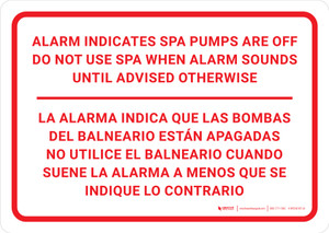 Alarm Indicates Spa Pumps Are Off Bilingual Spanish Landscape - Wall Sign