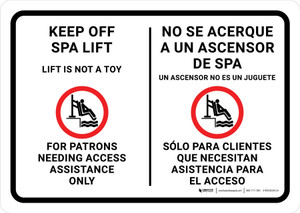 Keep Off Spa Lift Bilingual Spanish Landscape - Wall Sign