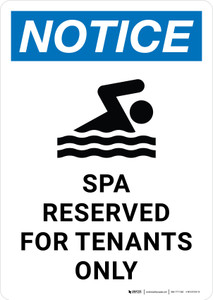 Notice: Spa Reserved for Tenants Only Portrait - Wall Sign