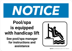 Notice: Pool/Spa Is Equipped With Handicap Lift Landscape - Wall Sign