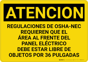 Caution: OSHA NEC Regulations Requires Spanish - Wall Sign