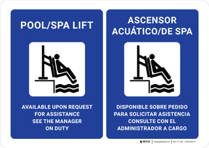 Pool/Spa Lift Available Upon Request Bilingual Spanish Landscape - Wall Sign