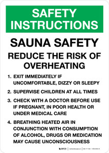 Safety Instructions: Sauna Safety Reduce Risk of Overheating Portrait - Wall Sign
