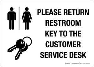 Please Return Restroom Key to Customer Service Desk Landscape - Wall Sign