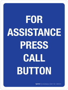 For Assistance Press Call Button Blue Portrait - Wall Sign