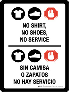 No Shirt No Shoes No Service Bilingual Spanish Portrait - Wall Sign