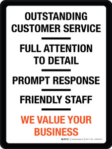 Outstanding Customer Service We Value Your Business Portrait - Wall Sign