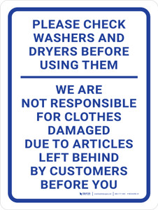 Please Check Washers And Dryers Before Using Them Portrait - Wall Sign