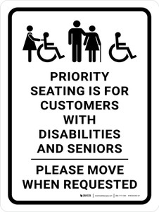 Priority Seating is for Customers with Disabilities Please Move Portrait - Wall Sign