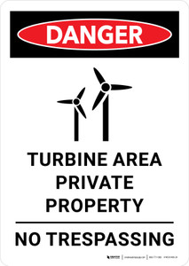 Danger: Turbine Area Private Property No Trespassing Portrait - Wall Sign