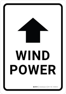 Wind Power White (with Arrow) Portrait - Wall Sign
