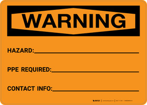 Warning: Write-on - Hazard/PPE Required/Contact Info Landscape - Wall Sign