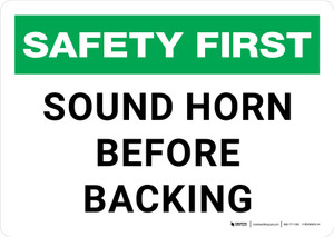 Safety First: Sound Horn Before Backing Landscape - Wall Sign