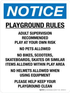 Notice: Playground Rules Portrait - Wall Sign